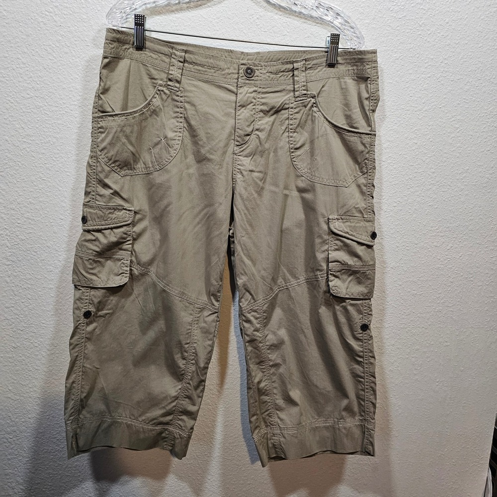 KUHL Women Khaki Cargo Capri Pants Hiking Outdoor Utility Crops Size 14